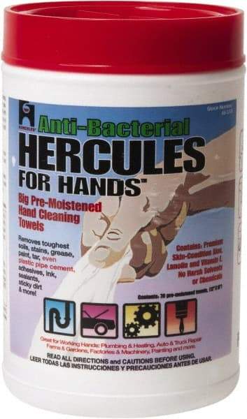 Hercules - Pre-Moistened Hand Cleaning Wipes - Canister, 12" x 10" Sheet Size, White - A1 Tooling