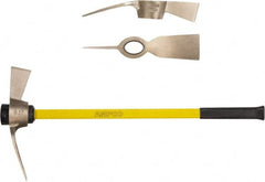 Ampco - 5 Lb Head Nonsparking Mattock - 36-1/4" OAL, 16" Long Blade, Fiberglass Straight Handle - A1 Tooling