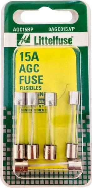 Value Collection - 32V AC/DC, 15 Amp, Fast-Acting Miniature Glass/Ceramic Fuse - 1-1/4" OAL, 1/4" Diam - A1 Tooling