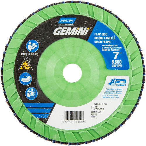 7 × 7/8″ Gemini Plastic Flat Flap Disc Type 27 P40 Grit R766 Zirconia Alumina - A1 Tooling