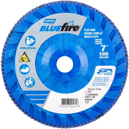 7 × 7/8″ BlueFire Plastic Flat Flap Disc Type 27 P60 Grit R884P Zirconia Alumina - A1 Tooling