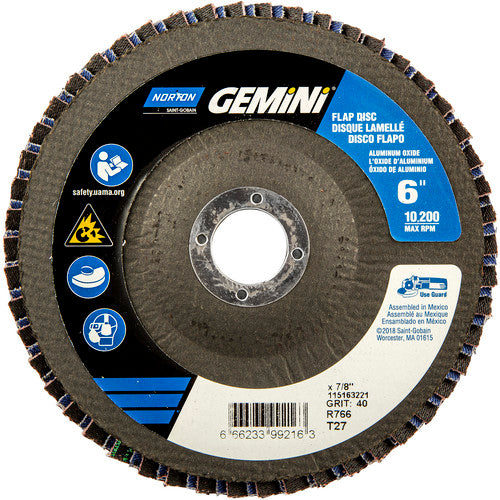 6 × 7/8″ Gemini Fiberglass HD Flat Flap Disc Type 27 P40 Grit R766 Zirconia Alumina - A1 Tooling