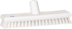 Vikan - 1" Bristle Length, Polyester Scrub Brush - 10-5/8" Long x 2-1/2" Wide Head, 11" OAL, European Threaded Handle, White, Polypropylene Block - A1 Tooling