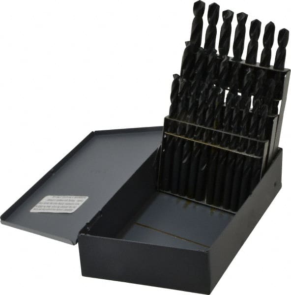 Drill Bit Set: Jobber Length Drill Bits, 26 Pc, 135 °, High Speed Steel Oxide, Standard, Straight Shank