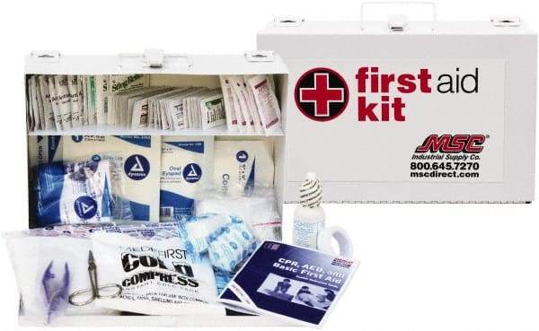 Medique - 150 Piece, 25 Person, Industrial First Aid Kit - 11" Wide x 7-1/2" Deep x 2-1/2" High, Metal Case - A1 Tooling