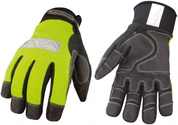 Youngstown - Size M (8) 3M Scotchlite/Synthetic Leather/Microfleece Waterproof, Windproof & Cold & Heat Protection Work Gloves - For General Purpose, Uncoated, Hook & Loop Cuff, Full Fingered, Black/Hi-Vis Lime, Paired - A1 Tooling