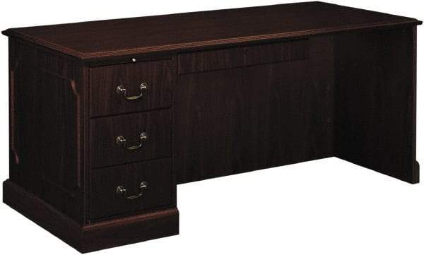 Hon - High Pressure Laminate Right Return Desk with Center Drawer - 66" Wide x 30" Deep x 29-1/2" High, Mahogany - A1 Tooling