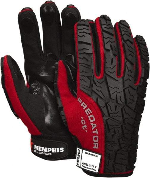 MCR Safety - Size XL (10), ANSI Cut Lvl 2, Leather Cut Resistant Gloves - 9.85" Long, Hook & Loop Cuff, Red/Black, Paired - A1 Tooling