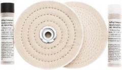 Value Collection - 6" Diam Cushion Sewn, Spiral Sewn Buffing Wheel Set - 1/2 & 7/8" Arbor Hole - A1 Tooling