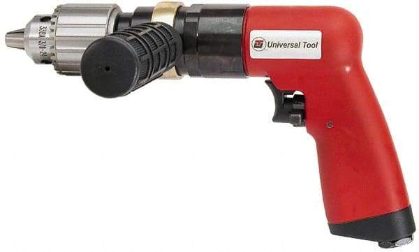 Universal Tool - 1/2" Reversible Keyed Chuck - Pistol Grip Handle, 400 RPM, 4.6 CFM, 0.8 hp, 90 psi - A1 Tooling