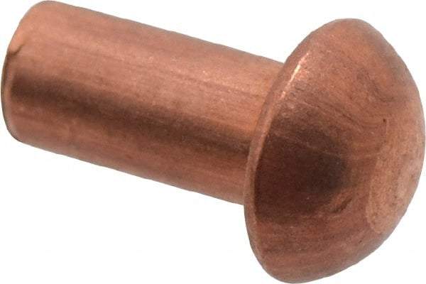 Made in USA - 1/8" Body Diam, Round Copper Solid Rivet - 1/4" Length Under Head - A1 Tooling