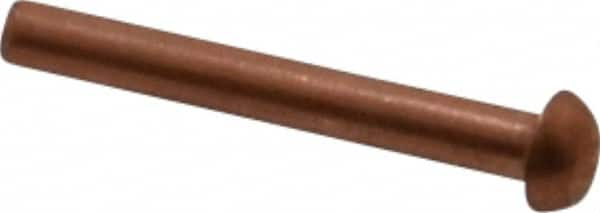 Made in USA - 1/8" Body Diam, Round Copper Solid Rivet - 1" Length Under Head - A1 Tooling