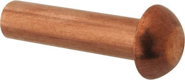 Made in USA - 3/16" Body Diam, Round Copper Solid Rivet - 3/4" Length Under Head - A1 Tooling