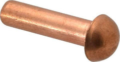 Made in USA - 1/4" Body Diam, Round Copper Solid Rivet - 1" Length Under Head - A1 Tooling