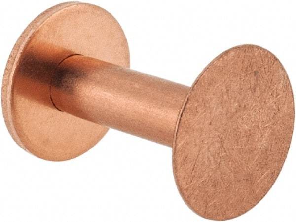 Made in USA - #8 Wire Body Diam, Flat Copper Belt Rivet with Washer - 3/4" Length Under Head, 1/2" Head Diam - A1 Tooling