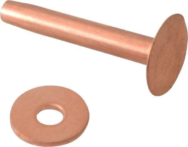 Made in USA - #10 Wire Body Diam, Flat Copper Belt Rivet with Washer - 1" Length Under Head, 7/16" Head Diam - A1 Tooling