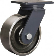 Hamilton - 8" Diam x 3" Wide x 10-1/2" OAH Top Plate Mount Swivel Caster - Forged Steel, 3,500 Lb Capacity, Tapered Roller Bearing, 5-1/4 x 7-1/4" Plate - A1 Tooling