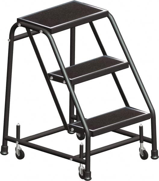 Ballymore - 28" 3 Step Ladder - Rolling Safety Ladder, 450 Lb Capacity, 28-1/2" Platform Height, 30" Base Width x 25" Base Depth, Serrated - A1 Tooling