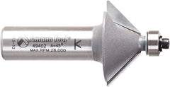 Amana Tool - 1-1/4" Cut Diam, 1/2" Length of Cut, 2 Flute Chamfer Edge Profile Router Bit - Carbide-Tipped, 1/2" Shank Diam, 2-3/8" OAL, Uncoated - A1 Tooling