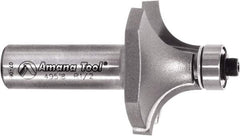 Amana Tool - 1-1/2" Cut Diam, 3/4" Length of Cut, 2 Flute Round-Over Edge Profile Router Bit - Carbide-Tipped, 1/2" Shank Diam, 2-5/8" OAL, Uncoated - A1 Tooling