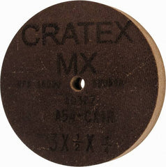 Cratex - 3" Diam x 1/4" Hole x 1/2" Thick, 54 Grit Surface Grinding Wheel - Aluminum Oxide, Type 1, Coarse Grade, 18,080 Max RPM, No Recess - A1 Tooling