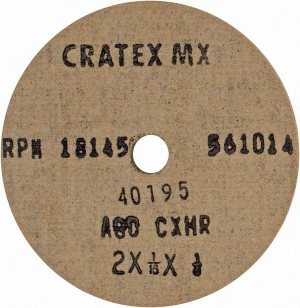 Cratex - 2" Diam x 1/4" Hole x 1/16" Thick, 80 Grit Surface Grinding Wheel - Aluminum Oxide, Type 1, Medium Grade, 18,145 Max RPM, No Recess - A1 Tooling