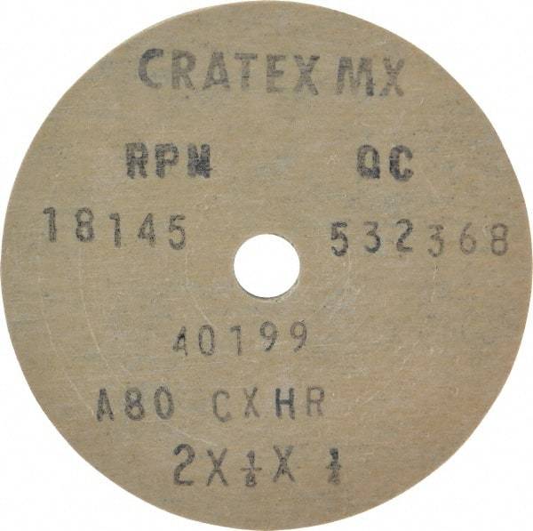 Cratex - 2" Diam x 1/4" Hole x 1/8" Thick, 80 Grit Surface Grinding Wheel - Aluminum Oxide, Type 1, Medium Grade, 18,145 Max RPM, No Recess - A1 Tooling