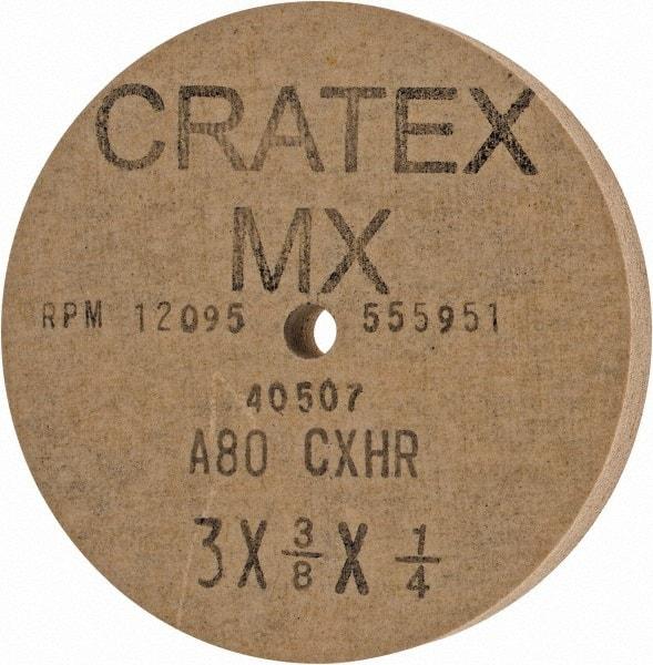 Cratex - 3" Diam x 1/4" Hole x 3/8" Thick, 80 Grit Surface Grinding Wheel - Aluminum Oxide, Type 1, Medium Grade, 12,095 Max RPM, No Recess - A1 Tooling