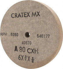 Cratex - 6" Diam x 1/2" Hole x 3/4" Thick, 80 Grit Surface Grinding Wheel - Aluminum Oxide, Type 1, Medium Grade, 6,050 Max RPM, No Recess - A1 Tooling