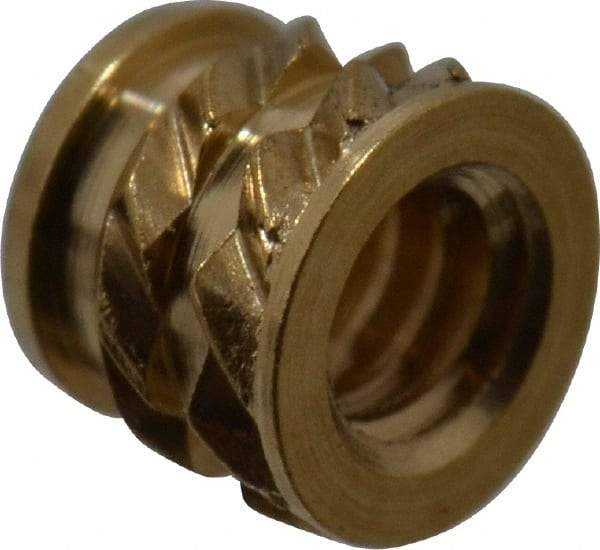 E-Z LOK - #2-56, 0.118" Small to 0.123" Large End Hole Diam, Brass Single Vane Tapered Hole Threaded Insert - 0.136" Insert, 0.122" Pilot Diam, 0.115" OAL, 0.08" Min Wall Thickness - A1 Tooling