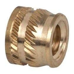 E-Z LOK - 1/4-20, 0.349" Small to 0.363" Large End Hole Diam, Brass Single Vane Tapered Hole Threaded Insert - 3/8" Insert, 0.354" Pilot Diam, 0.3" OAL, 0.194" Min Wall Thickness - A1 Tooling