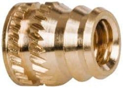 E-Z LOK - #6-32, 0.185" Small to 0.206" Large End Hole Diam, Brass Double Vane Tapered Hole Threaded Insert - 0.22" Insert, 0.19" Pilot Diam, 1/4" OAL, 0.116" Min Wall Thickness - A1 Tooling