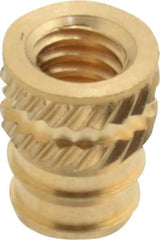 E-Z LOK - #8-32, 0.208" Small to 0.234" Large End Hole Diam, Brass Double Vane Tapered Hole Threaded Insert - 1/4" Insert, 0.212" Pilot Diam, 5/16" OAL, 0.133" Min Wall Thickness - A1 Tooling