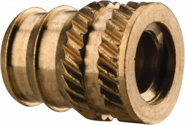 E-Z LOK - #10-24, 0.246" Small to 0.277" Large End Hole Diam, Brass Double Vane Tapered Hole Threaded Insert - 19/64" Insert, 1/4" Pilot Diam, 3/8" OAL, 0.159" Min Wall Thickness - A1 Tooling