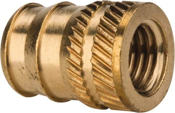 E-Z LOK - 1/4-28, 0.321" Small to 0.363" Large End Hole Diam, Brass Double Vane Tapered Hole Threaded Insert - 3/8" Insert, 0.332" Pilot Diam, 1/2" OAL, 0.194" Min Wall Thickness - A1 Tooling