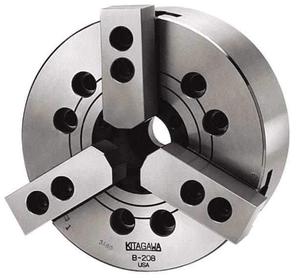 Kitagawa - 2 Jaws, 10" Chuck Diam, A2-6 Mount, 2.953" Through Hole, Drawbar, Hydraulic Power Lathe Chuck - 24,449 Lb Force per Jaw, 1.5mm x 60 Serrated Jaw Interface, 4,200 RPM, High Speed Steel Body - A1 Tooling