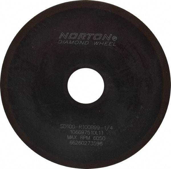 Norton - 6" Diam x 1-1/4" Hole x 1/16" Thick, 100 Grit Surface Grinding Wheel - Diamond, Type 1A1, Fine Grade, Resinoid Bond - A1 Tooling