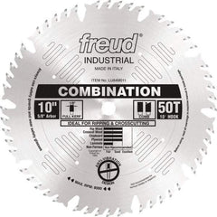 Freud - 10" Diam, 5/8" Arbor Hole Diam, 50 Tooth Wet & Dry Cut Saw Blade - Carbide-Tipped, Standard Round Arbor - A1 Tooling