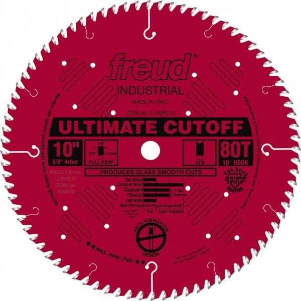 Freud - 10" Diam, 5/8" Arbor Hole Diam, 80 Tooth Wet & Dry Cut Saw Blade - Carbide-Tipped, Standard Round Arbor - A1 Tooling