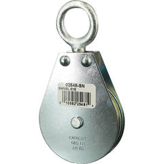 Block Division - 685 Lbs. Load Limit, Swivel Eye Snatch Block - Single Sheave, 2-1/2 Inch Outside Diameter, Wire Rope, 1/4 Inch Diameter, Eye, 7/8 Inch Inside Diameter, Carbon Steel, Zinc Plated Finish - A1 Tooling