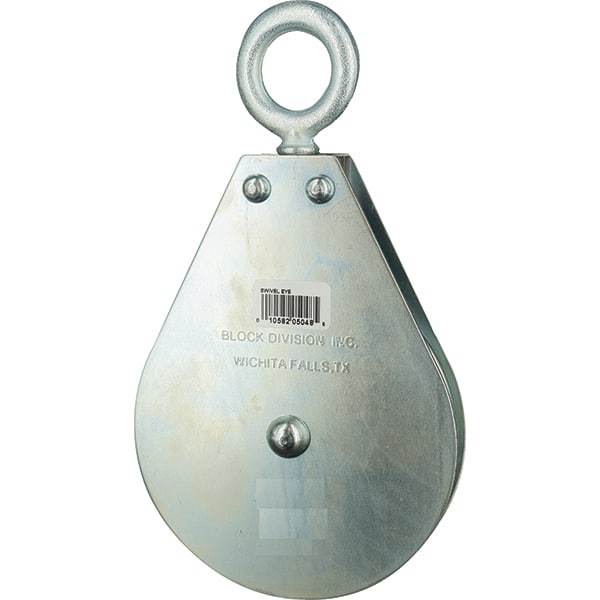 Block Division - 640 Lbs. Load Limit, Swivel Eye Snatch Block - Single Sheave, 3 Inch Outside Diameter, Wire Rope, 1/4 Inch Diameter, Eye, 7/8 Inch Inside Diameter, Carbon Steel, Zinc Plated Finish - A1 Tooling