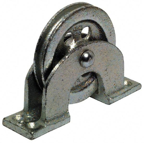 Value Collection - Single Open Upright Mount Guidance Pulley - Sheave, 3-1/4 Inch Outside Diameter, Wire Rope, 1/4 Inch Diameter, 0.209 Inch to 0.22 Inch Mounting Hole Diameter Iron, Galvanized Finish - A1 Tooling