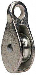 Value Collection - Rigid Eye Single Sheave Pulley - Sheave, 1-1/2 Inch Outside Diameter, Fibrous Rope, 3/8 Inch Diameter, Malleable Iron, Galvanized Finish - A1 Tooling