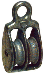 Value Collection - Rigid Eye Double Sheave Pulley - Sheave, 2 Inch Outside Diameter, Fibrous Rope, 1/2 Inch Diameter, Malleable Iron, Galvanized Finish - A1 Tooling