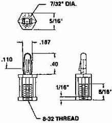 Made in USA - #8-32 Thread, 3/4" Body Length, Nylon Screw Mount - 5/16" Width Across Flats - A1 Tooling