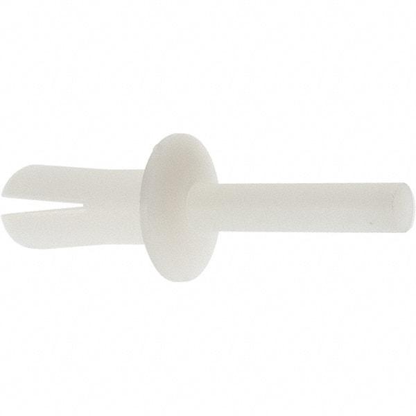 Made in USA - Truss Head Nylon Push Mount Blind Rivet - Nylon Mandrel, 0.281" to 1/2" Grip, 0.468" Head Diam, 1/4" Max Hole Diam, 0.62" Length Under Head, 0.15" Body Diam - A1 Tooling