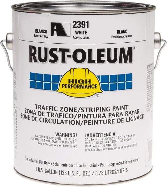 Rust-Oleum - 1 Gallon White Water Based Striping Paint - 410 Linear Ft. at 4 Inch Wide, <100 VOC Compliant, 30 Minutes Tack Free Dry Time, 8 Hrs Recoat Dry Time - A1 Tooling