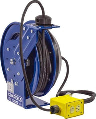 CoxReels - 12 AWG, 75' Cable Length, Cord & Cable Reel with Quad Outlet End - 4 Outlets, NEMA 5-20R, 20 Amps, 115 Volts, SJO Cable, Blue Reel, Spring Driven Reel - A1 Tooling