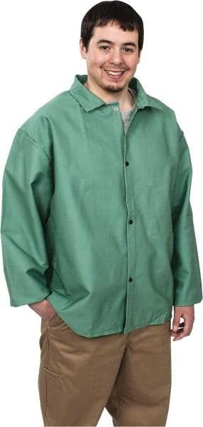 Steel Grip - Size 2XL Welding & Flame Resistant/Retardant Jacket - Green, Cotton, Snaps Closure, 52 to 54" Chest - A1 Tooling