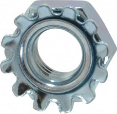 Value Collection - 1/4-28, Zinc Plated, Steel Hex Nut with External Tooth Washer - 1/2" Washer Diam, 7/16" Width Across Flats - A1 Tooling